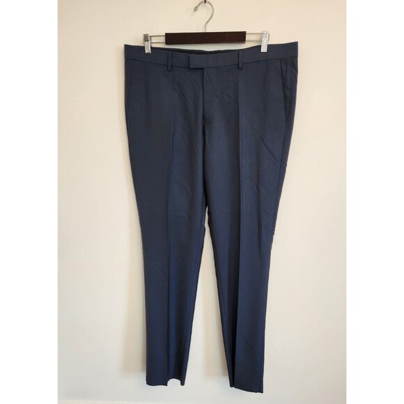Soul Of London Dress Pants Size 39R Unhemmed Pleated Gray Blue Textured NEW - Picture 1 of 8